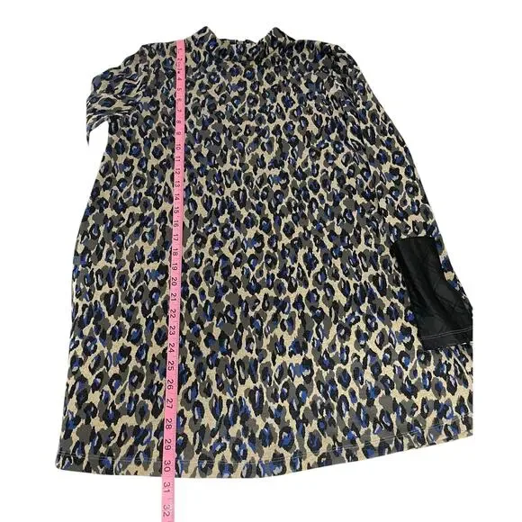 Tyler Boe Animal Print Tunic Top Long Sleeves Classic Timeless Blue Black Small - Picture 11 of 13